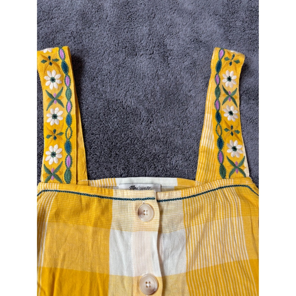 Madewell Yellow Gingham Embroidered Button Front Top Size Large Boho Cottagecore - Picture 2 of 7